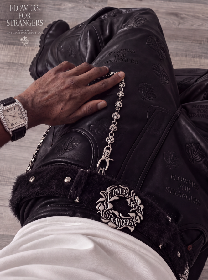 Embossed leather set with custom hardware designed by PLS