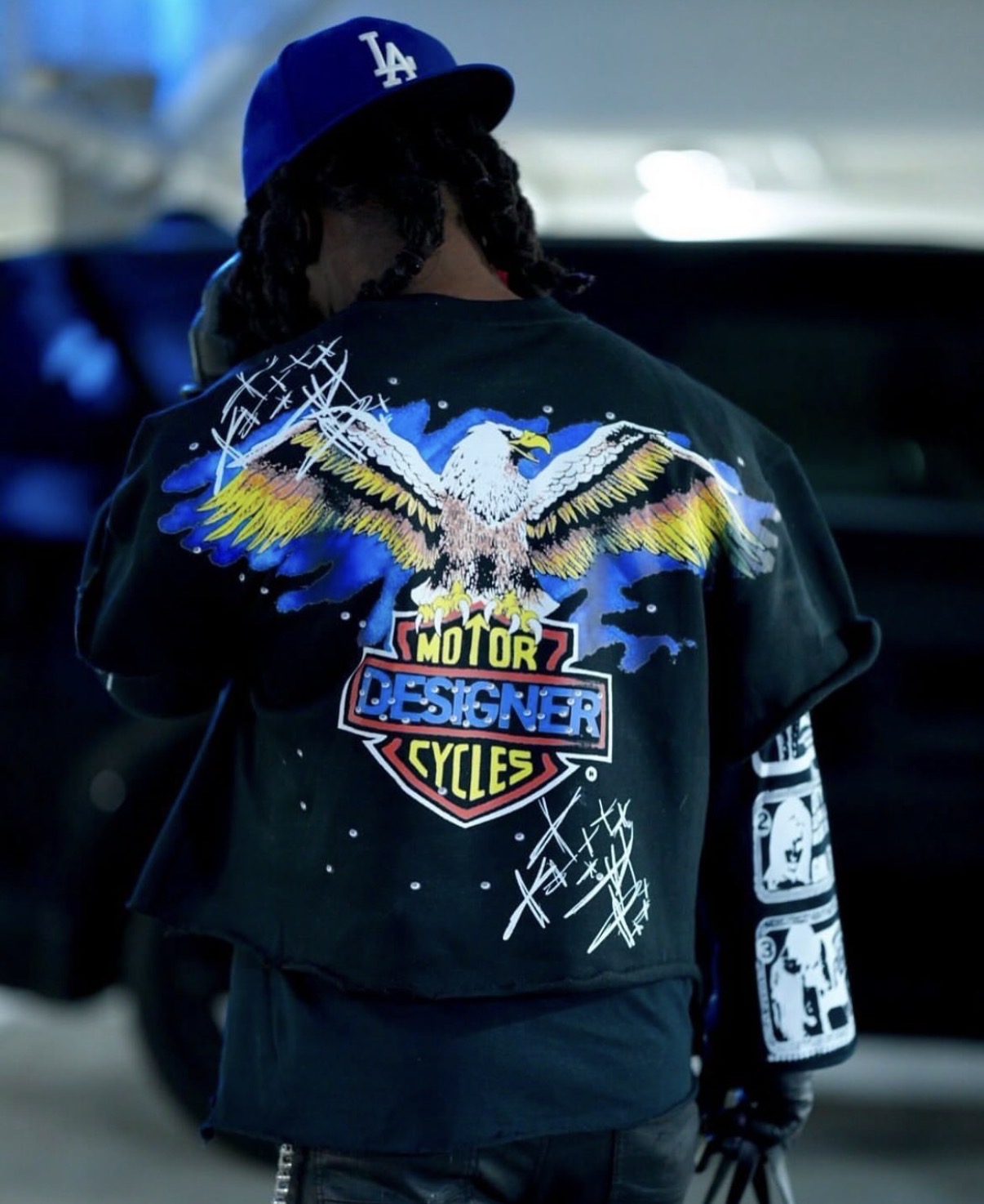 Hand-painted eagle graphic jacket designed by PLS